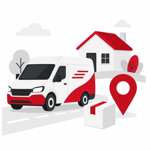 Kuriérske auto s balíkom a označením na mape